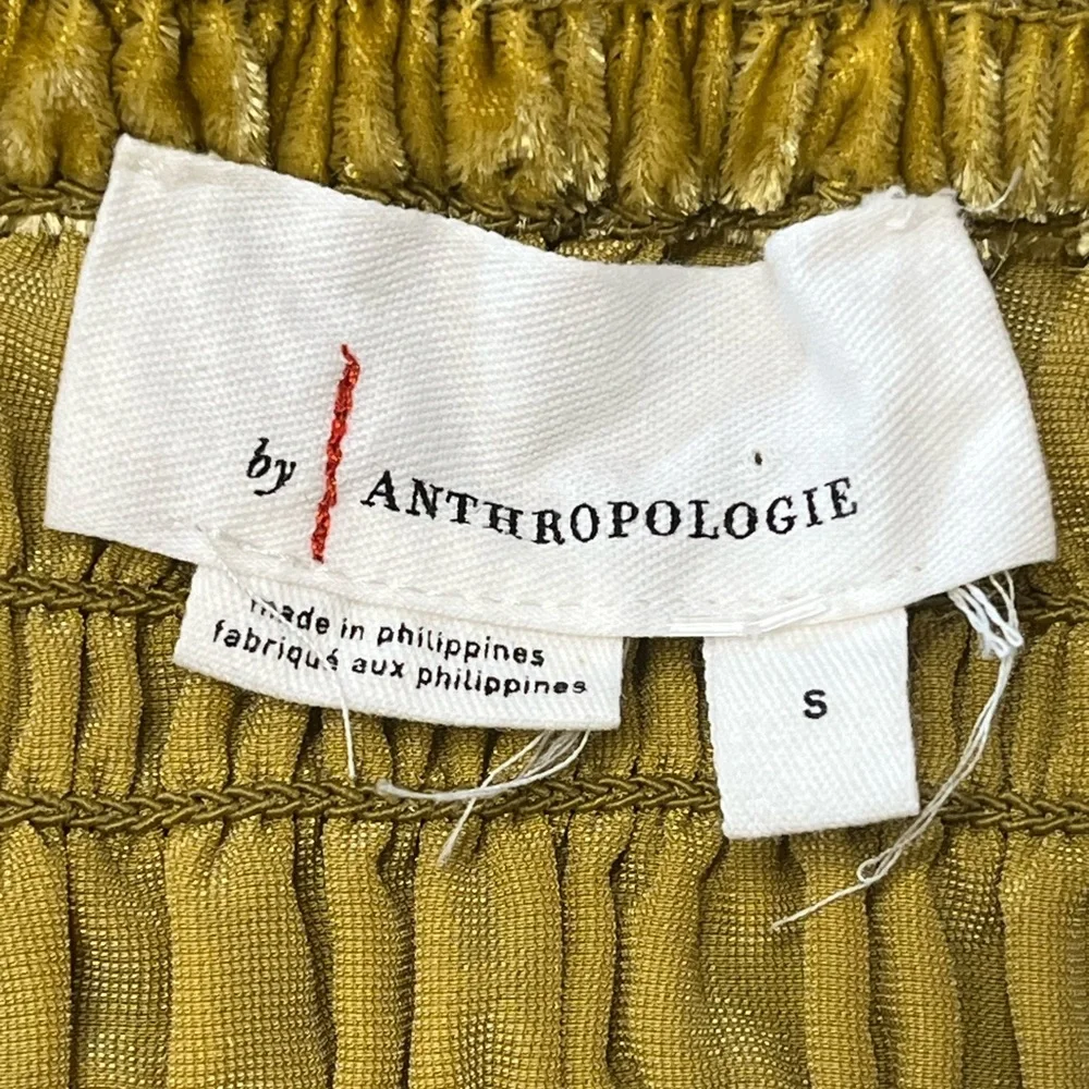 Anthropologie | Gold Yellow Puff Long Sleeved‎ Smocked Velvet Blouse size S